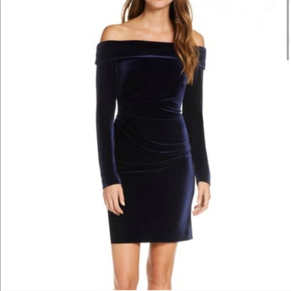 Eliza J Navy Off-Shoulder Mini Dress